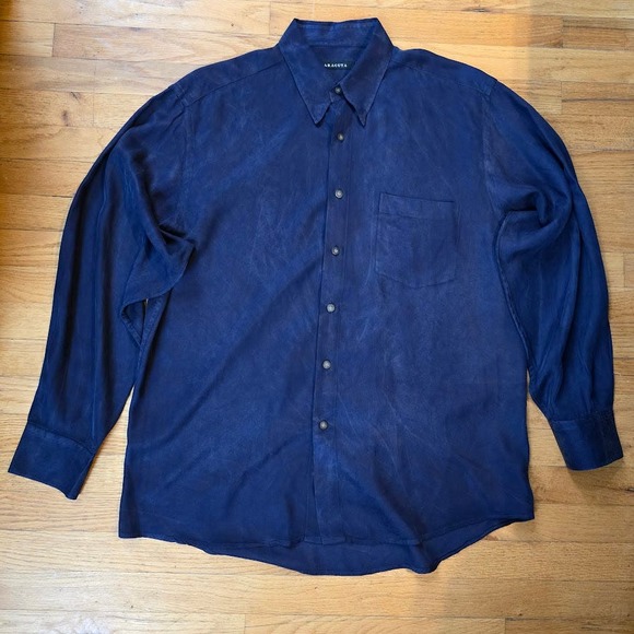 Baracuta Purple Long Sleeve Button Down Shirt SZ XL Mens 100% Silk 80s 90s Style - Picture 1 of 8
